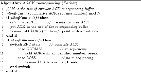 \begin{algorithm}
% latex2html id marker 651
[t]
\begin{small}
\caption{ACK re-s...
...k}
\STATE \textbf{end switch}
\ENDIF
\end{algorithmic}\end{small}\end{algorithm}